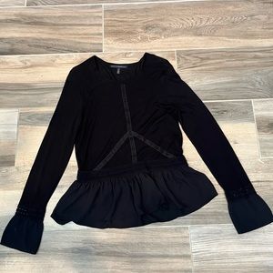 White House Black Market Black Peplum Sweater with Bell Sleeves, Size: Medium